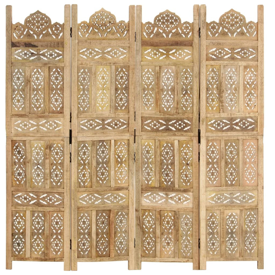 Kamerscherm 4 Panelen Handgesneden 160X165 Cm Massief Mangohout 4