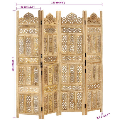 Kamerscherm 4 Panelen Handgesneden 160X165 Cm Massief Mangohout 4