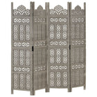 Room Divider 4 Panels Hand-Carved 160x165 cm Mango Wood Grey