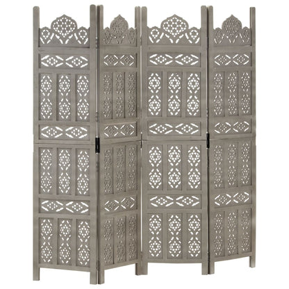 Kamerscherm Panelen Handgesneden 160X165 Cm Mangohout 4 Grijs