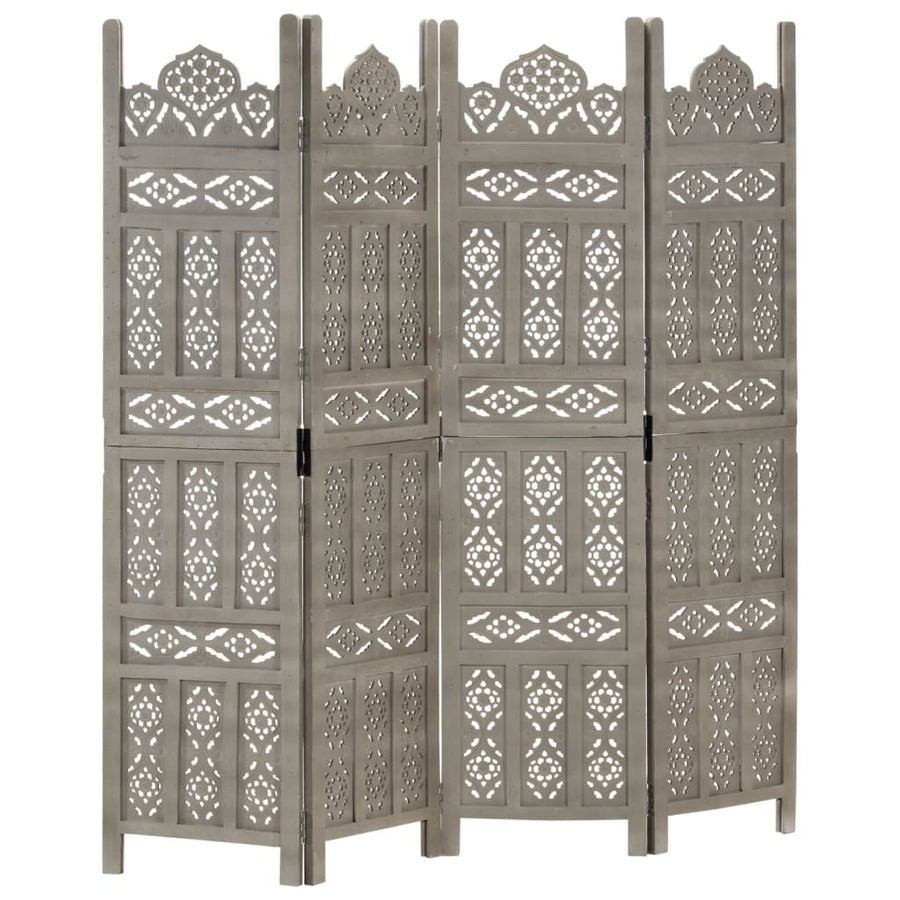 Kamerscherm Panelen Handgesneden 160X165 Cm Mangohout 4 Grijs
