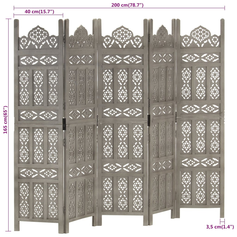 Kamerscherm Panelen Handgesneden 200X16 Cm Mangohout 5 Grijs