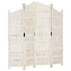 4-Panel Room Divider Hand-Carved 160x165 cm Mango Wood White