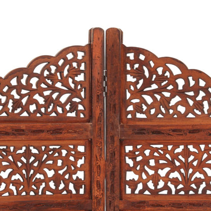 Kamerscherm 4 panelen handgesneden 160x165 cm mangohout bruin