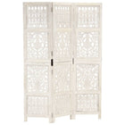 3-Panel Room Divider Hand-Carved 120x165 cm Mango Wood White