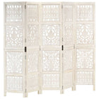 5-panel room divider hand-carved 200x165 cm mango wood white