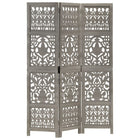 Room divider 3 panels hand-carved 120x165 cm mango wood grey