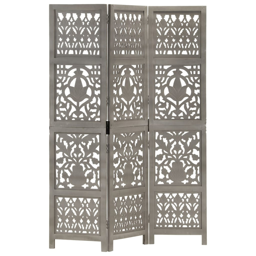 Kamerscherm Panelen Handgesneden 120X165 Cm Mangohout 3 Grijs