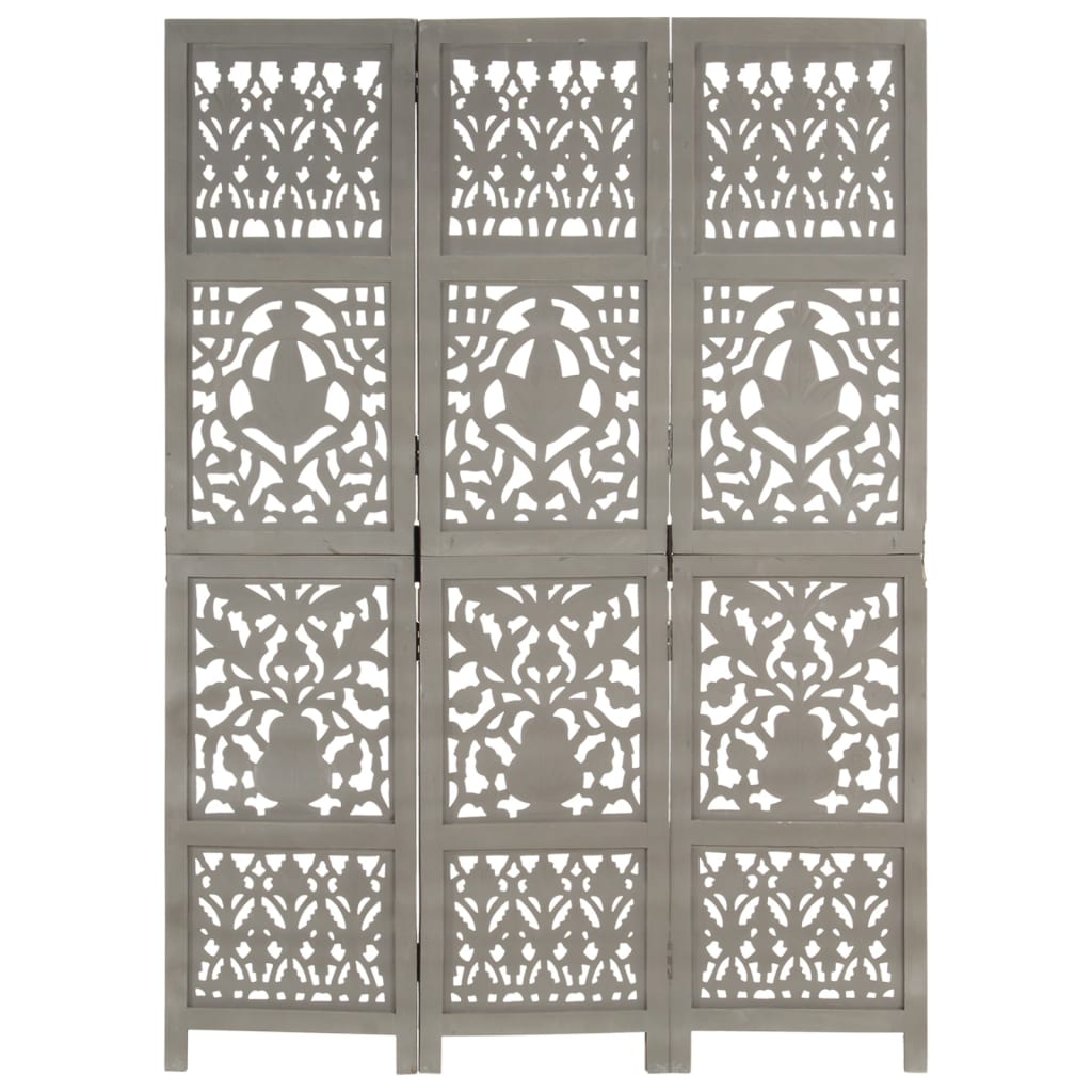 Kamerscherm Panelen Handgesneden 120X165 Cm Mangohout 3 Grijs