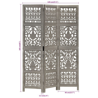 Kamerscherm Panelen Handgesneden 120X165 Cm Mangohout 3 Grijs