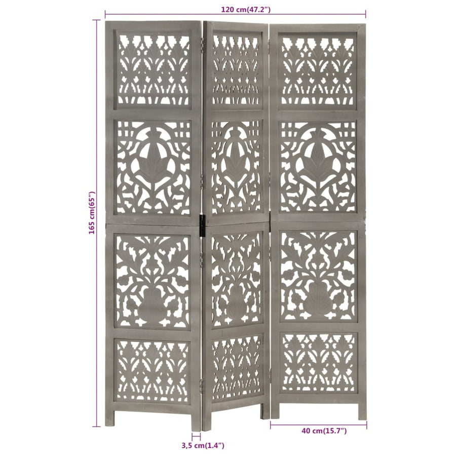 Kamerscherm Panelen Handgesneden 120X165 Cm Mangohout 3 Grijs