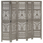 Room divider 5 panels hand-carved 200x165 cm mango wood grey