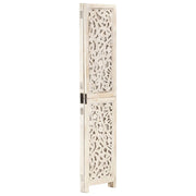 3-Panel Room Divider Hand-Carved 120x165 cm Mango Wood White