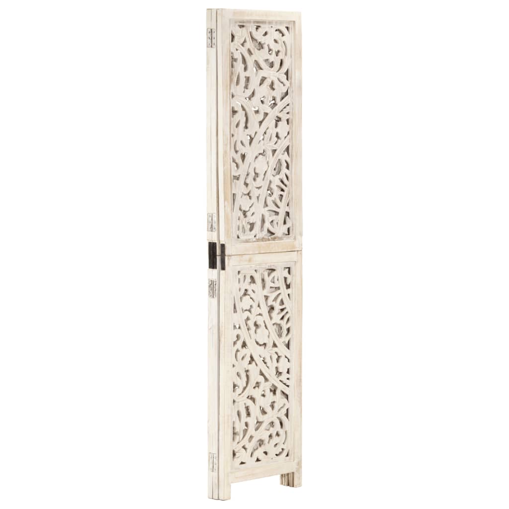 Kamerscherm Met 3 Panelen Handgesneden 20X65 Cm Mangohout Wit