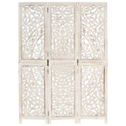 Kamerscherm Met 3 Panelen Handgesneden 20X65 Cm Mangohout Wit