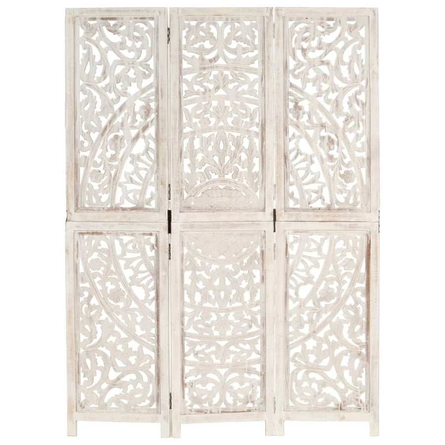 Kamerscherm Met 3 Panelen Handgesneden 20X65 Cm Mangohout Wit