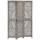 Room divider 3 panels hand-carved 120x165 cm mango wood grey