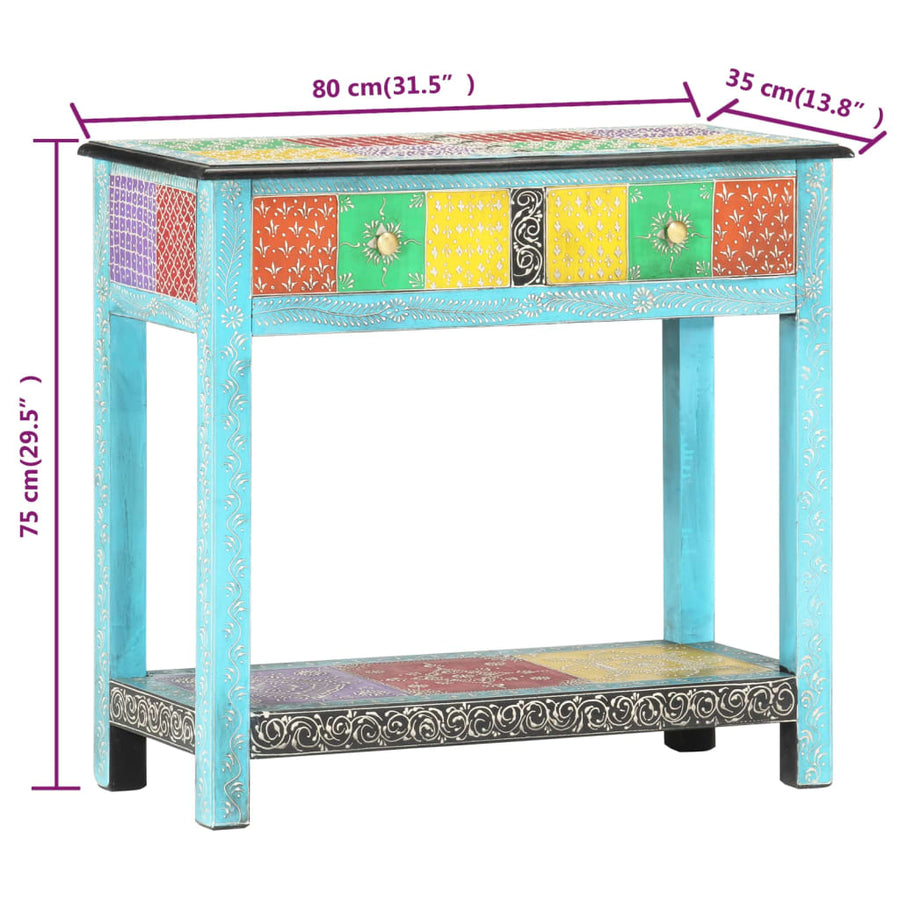 Wandtafel Handgeschilderd 80X35X75 Cm Massief Mangohout Blauw