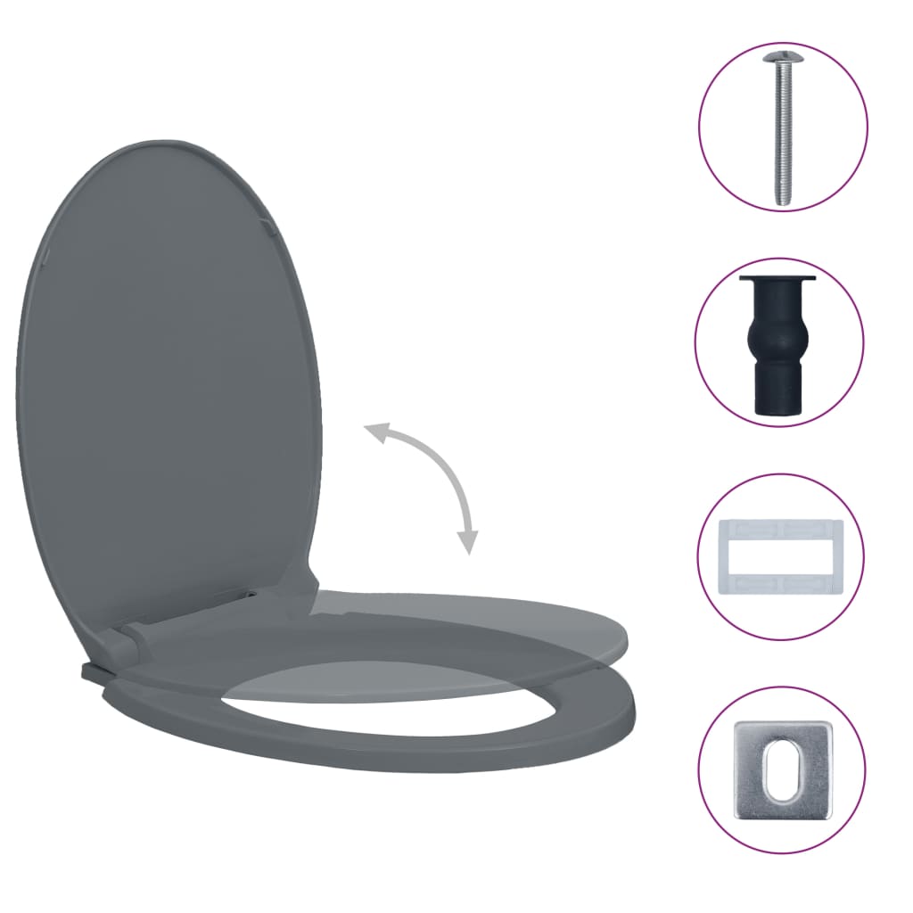Toiletbril soft-close en quick-release ovaal grijs Grijs Ja