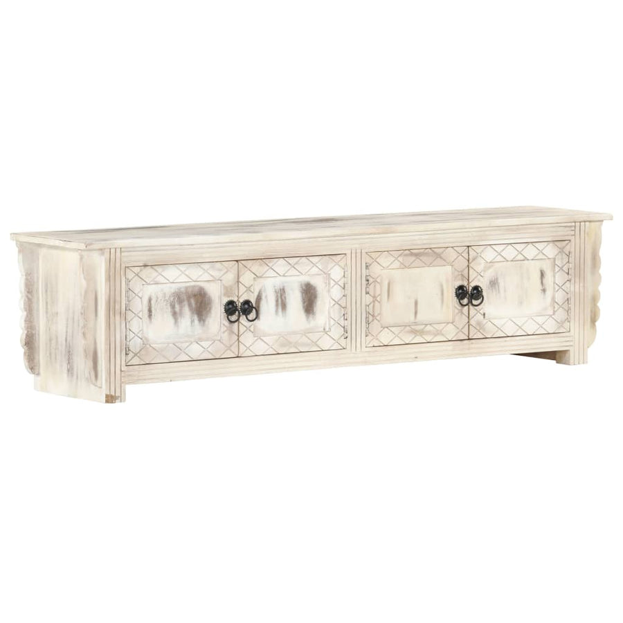 Tv-Meubel 140X30X35 Cm Massief Mangohout Wit Wit