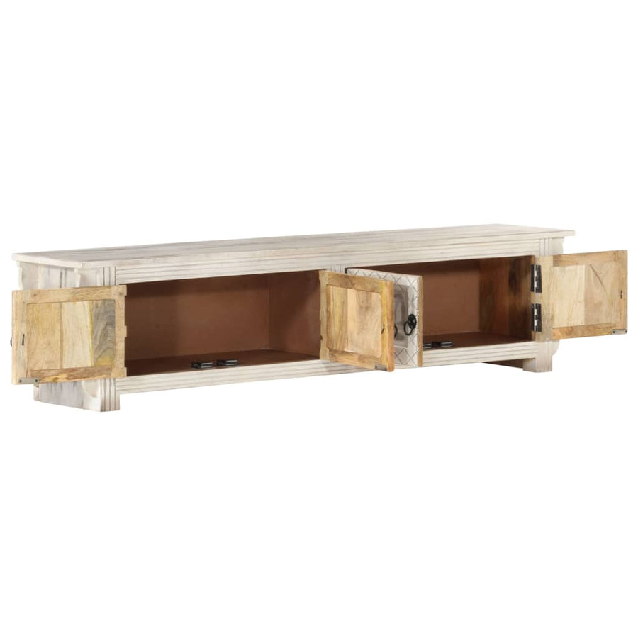 Tv-Meubel 140X30X35 Cm Massief Mangohout Wit Wit