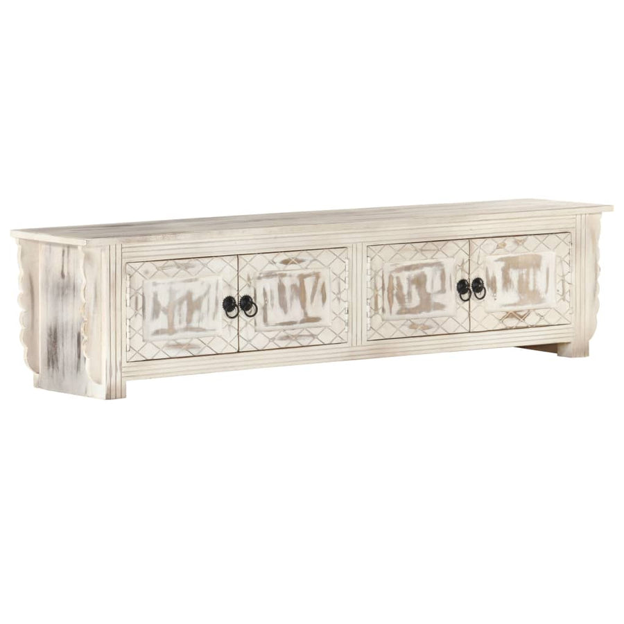Tv-Meubel 140X30X35 Cm Massief Mangohout Wit Wit