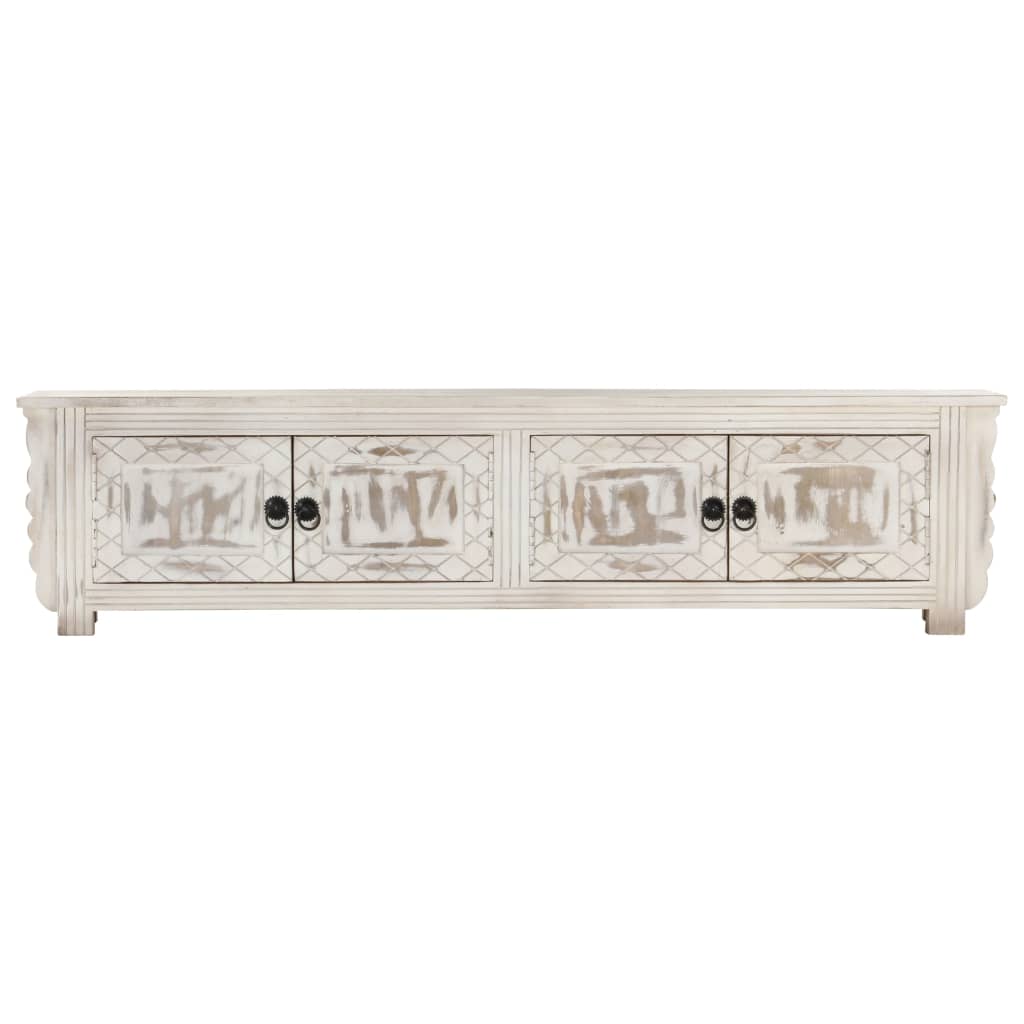 Tv-Meubel 140X30X35 Cm Massief Mangohout Wit Wit