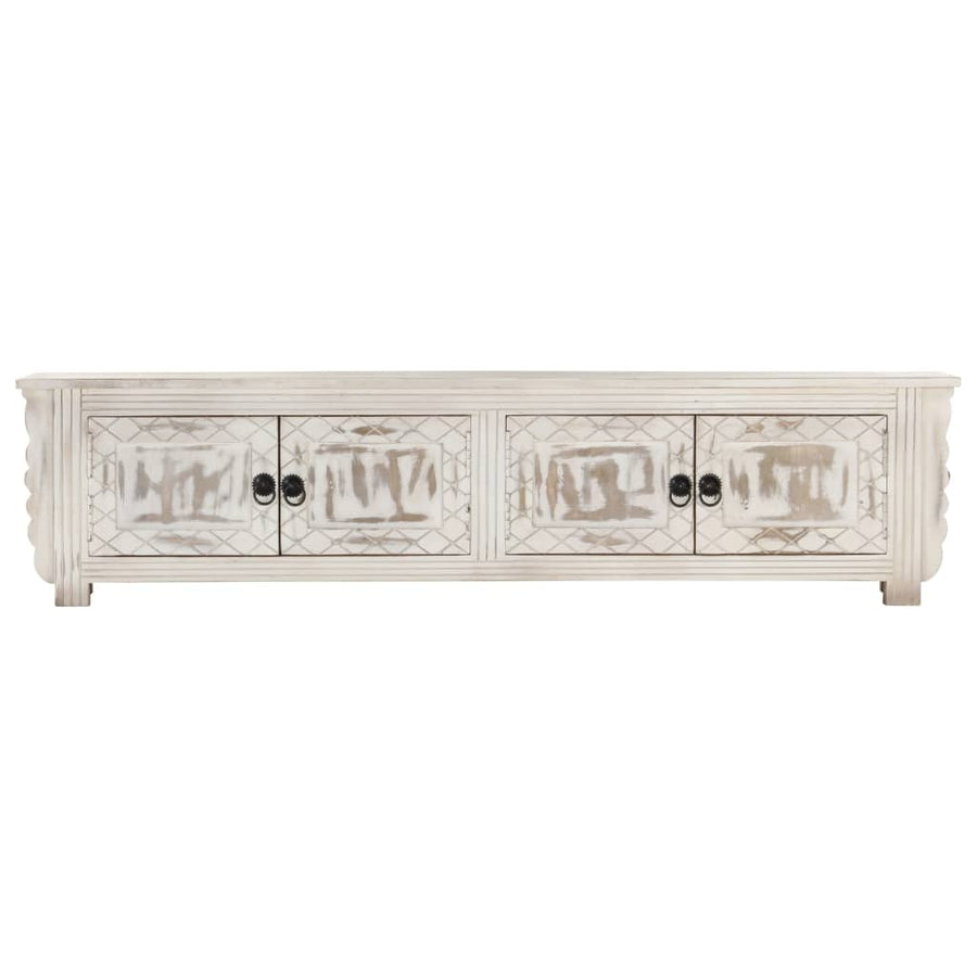 Tv-Meubel 140X30X35 Cm Massief Mangohout Wit Wit