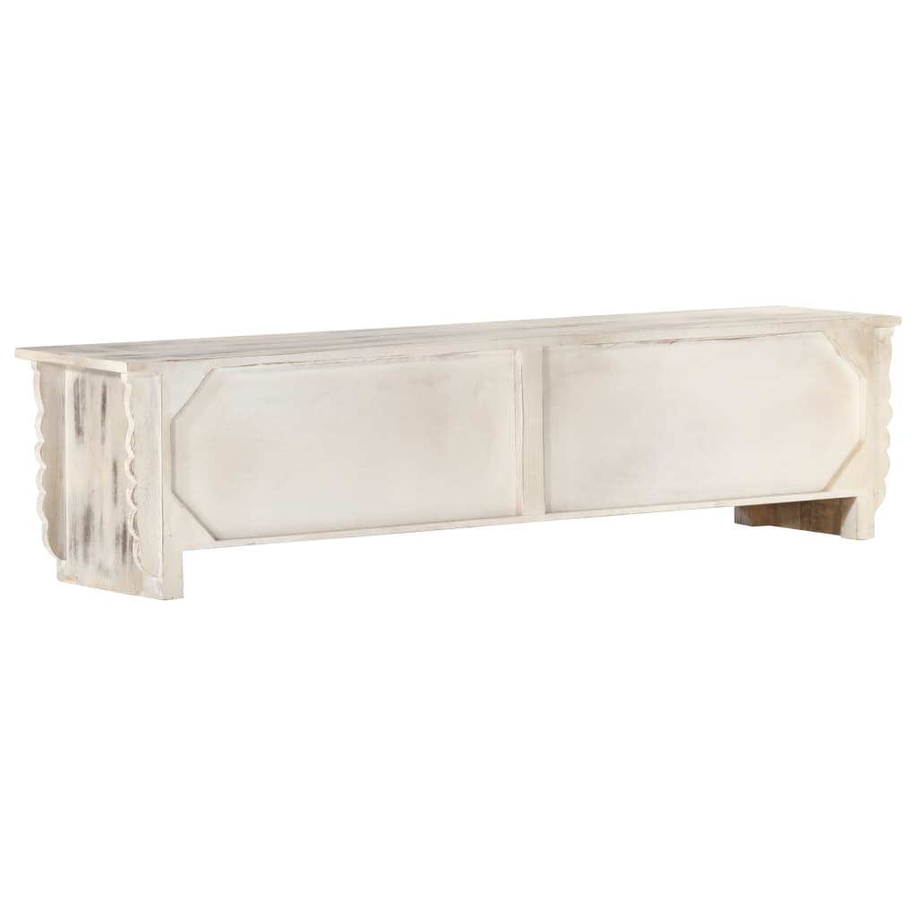 Tv-Meubel 140X30X35 Cm Massief Mangohout Wit Wit