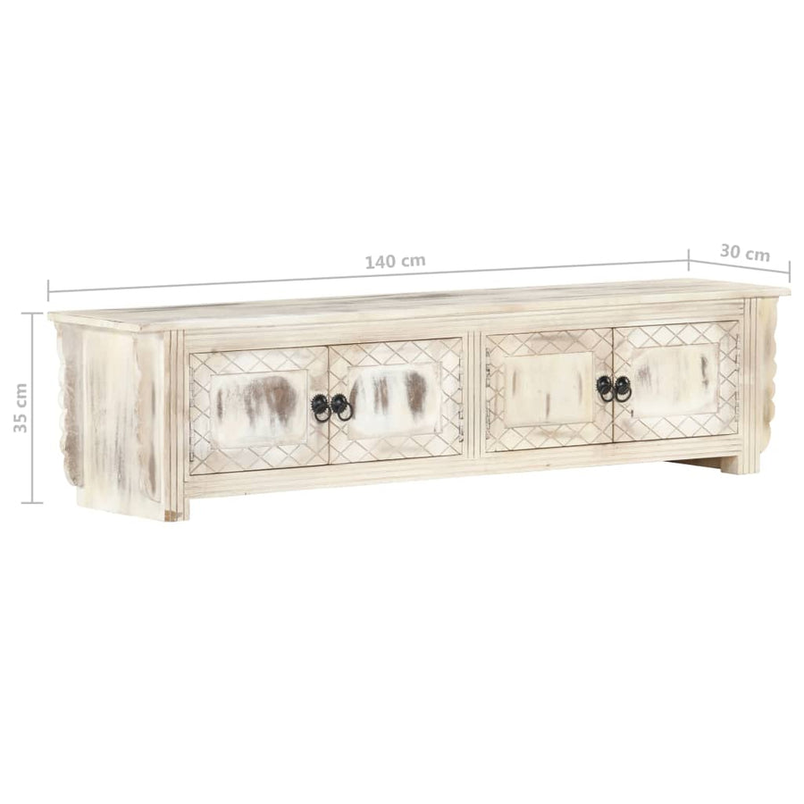Tv-Meubel 140X30X35 Cm Massief Mangohout Wit Wit