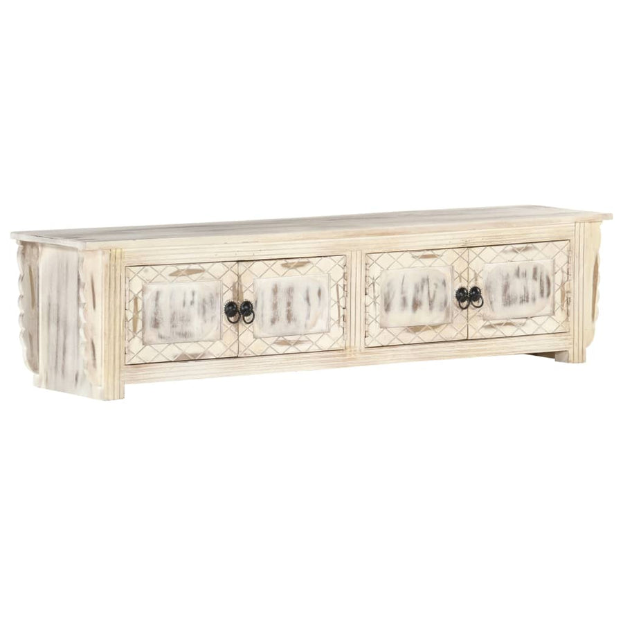 Tv-Meubel 140X30X35 Cm Massief Mangohout Wit Wit