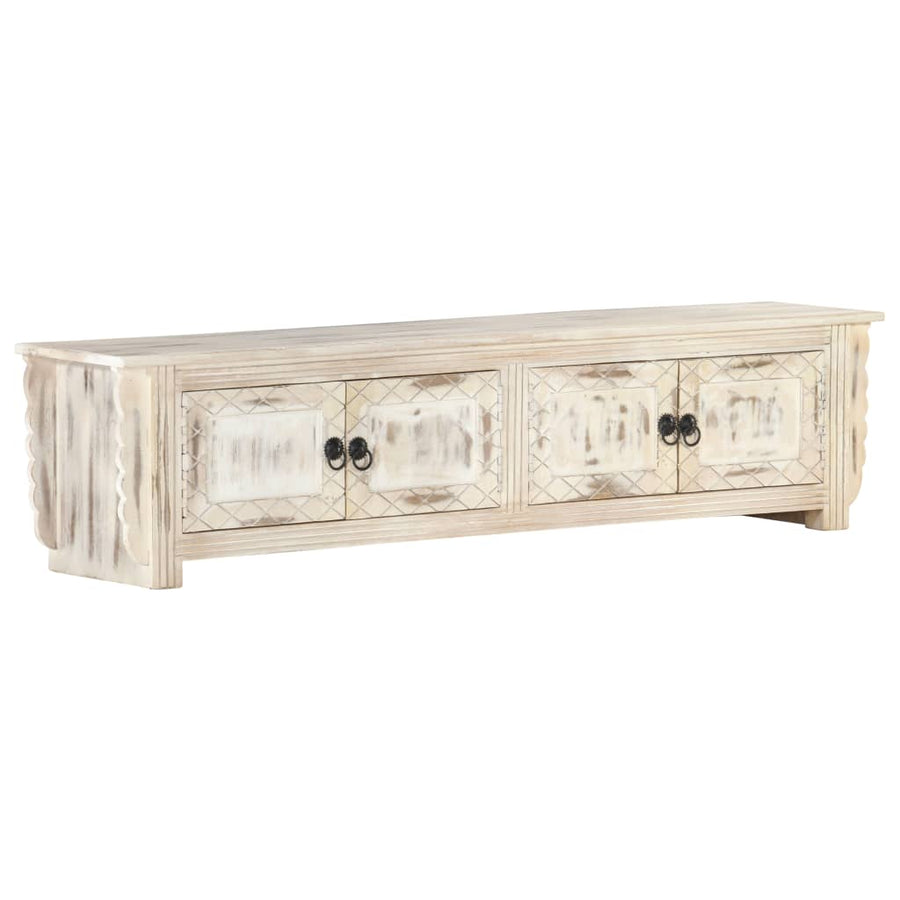 Tv-Meubel 140X30X35 Cm Massief Mangohout Wit Wit