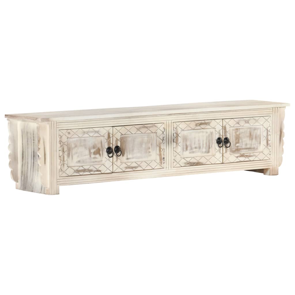 Tv-Meubel 140X30X35 Cm Massief Mangohout Wit Wit