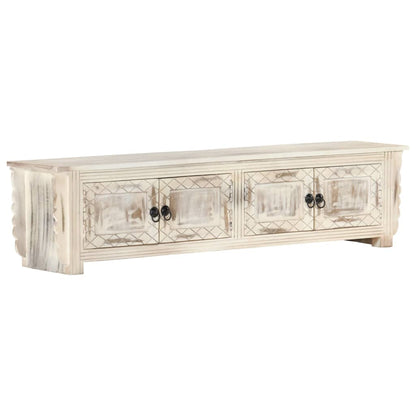 Tv-Meubel 140X30X35 Cm Massief Mangohout Wit Wit