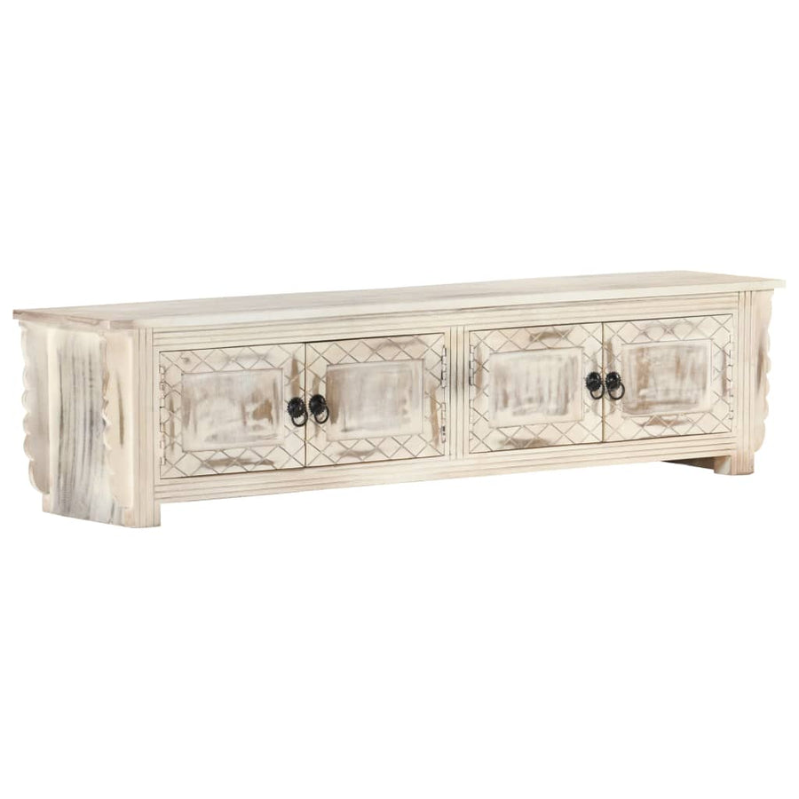 Tv-Meubel 140X30X35 Cm Massief Mangohout Wit Wit