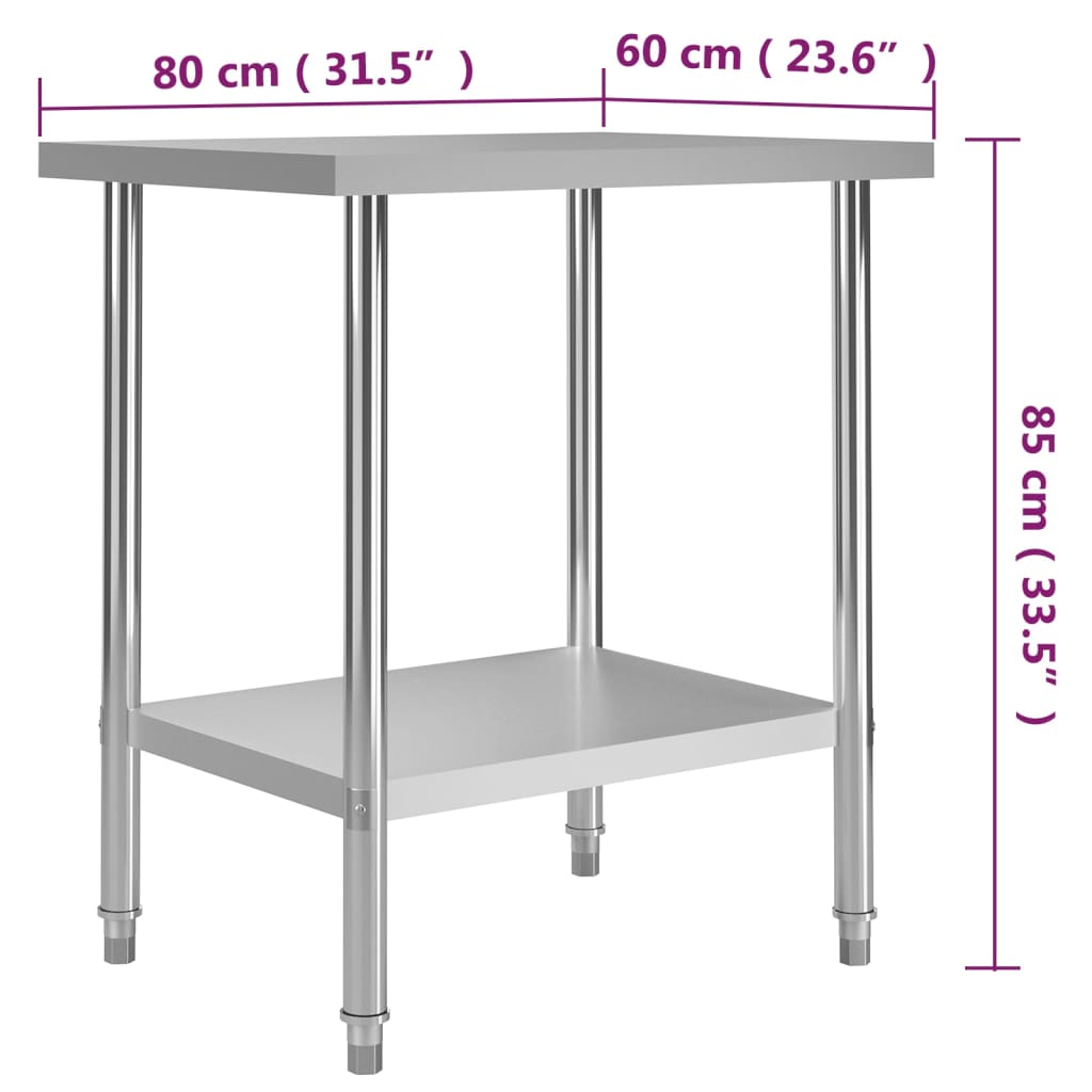 Keukenwerktafel Roestvrij Staal 80 x 60 x 85 cm