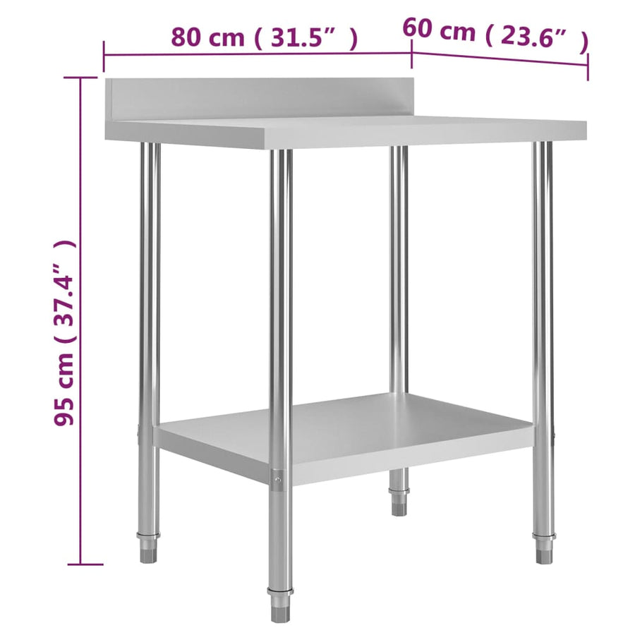 Keukenwerktafel Met Spatscherm Roestvrij Staal 80 x 60 x 93 cm