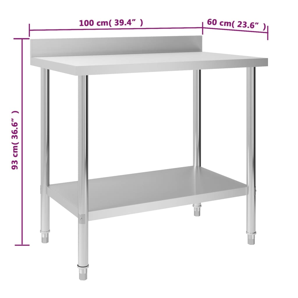 Keukenwerktafel Met Spatscherm Roestvrij Staal 100 x 60 x 93 cm