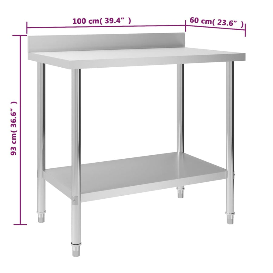 Keukenwerktafel Met Spatscherm Roestvrij Staal 100 x 60 x 93 cm
