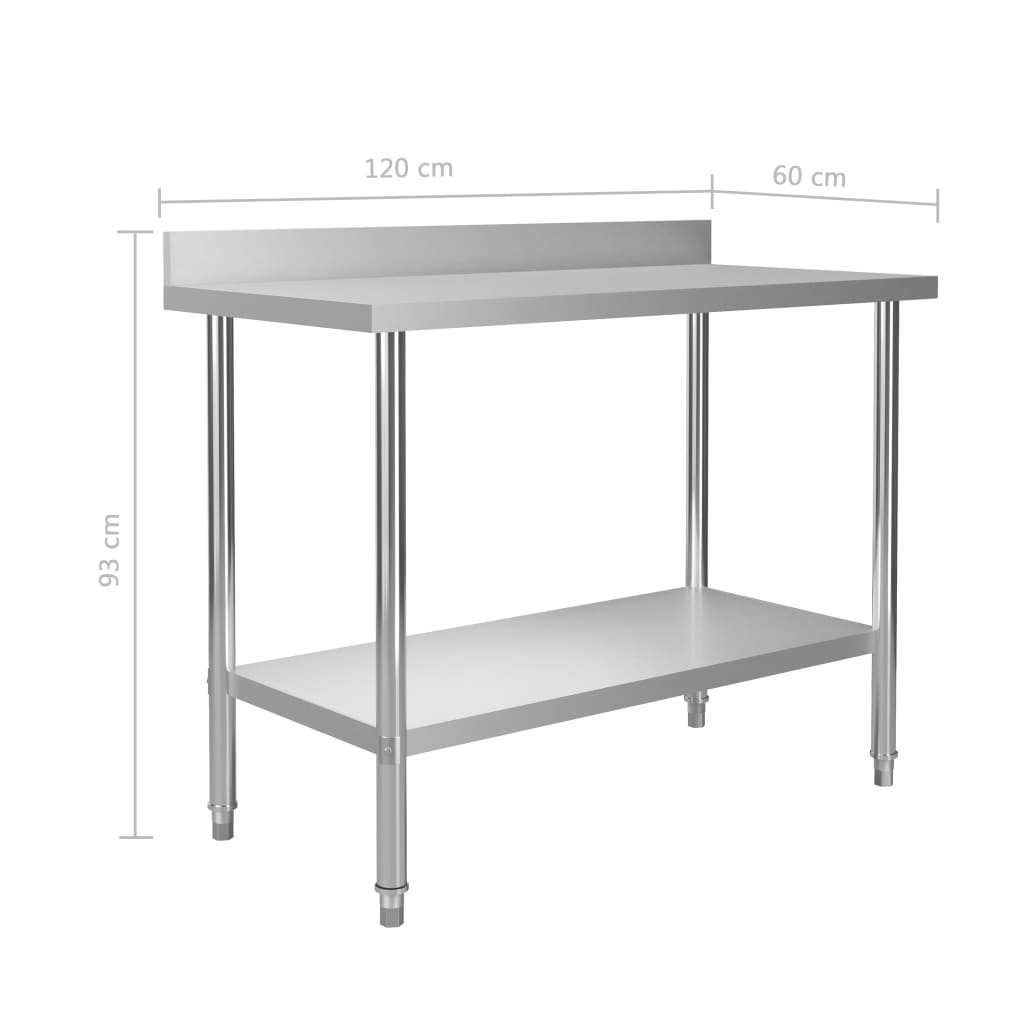Keukenwerktafel Met Spatscherm Roestvrij Staal 120 x 60 x 93 cm