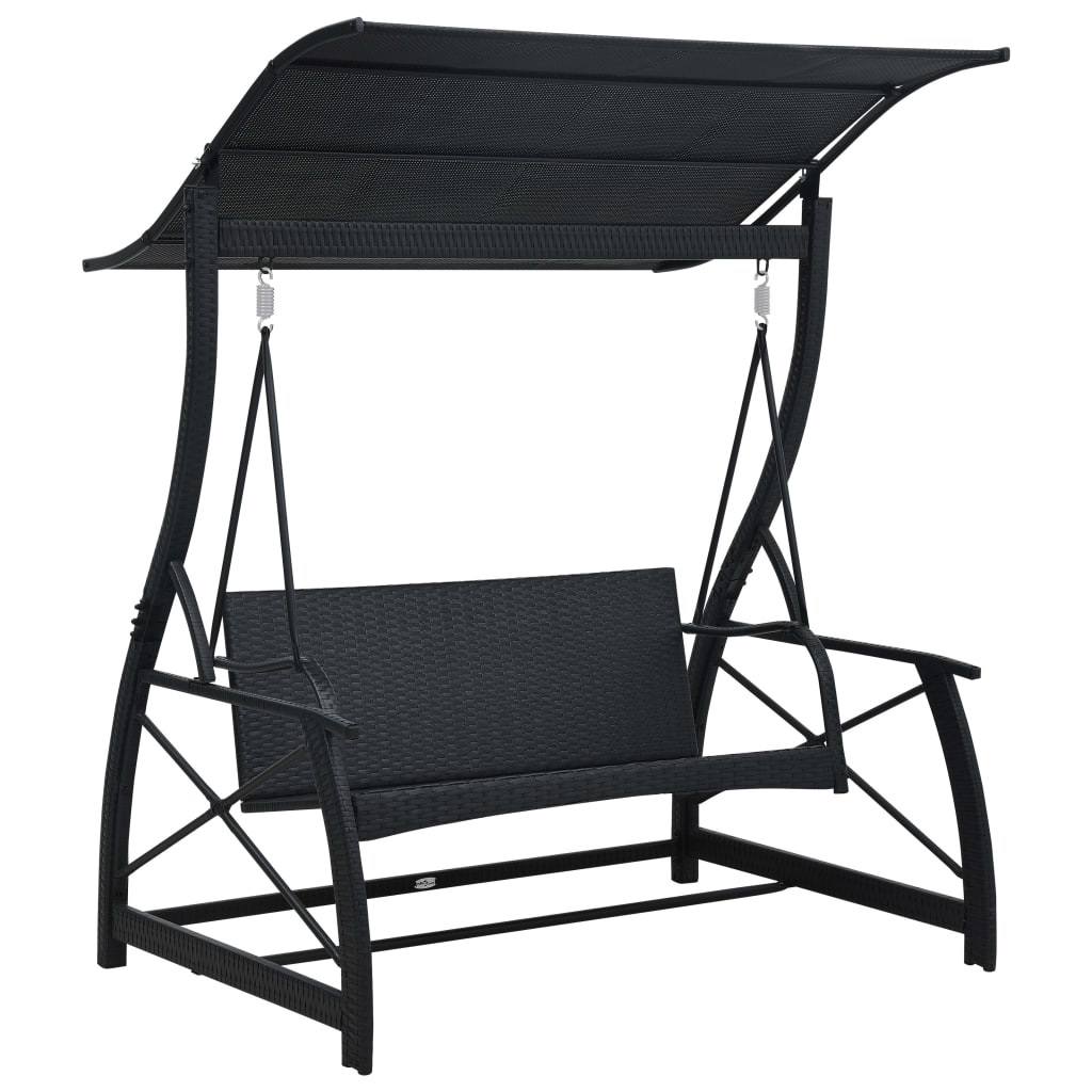 Schommelbank 3-Zits Met Dak Poly Rattan Zwart