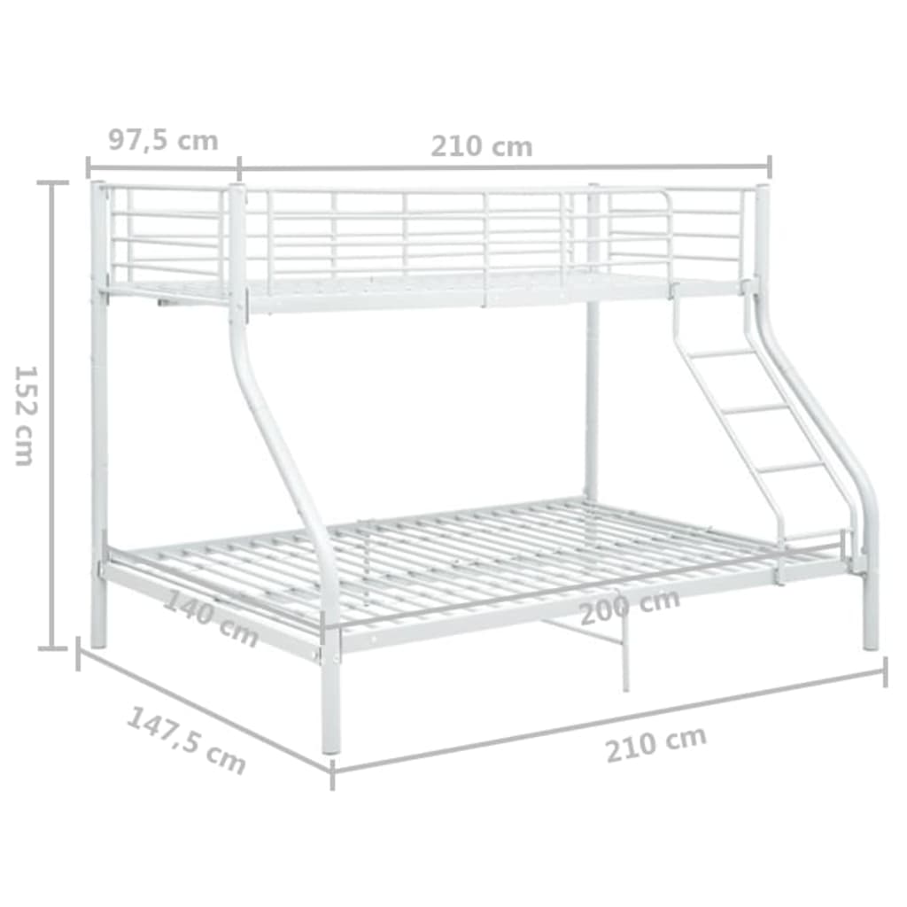 Stapelbedframe Metaal 140X200 Cm/90X200 Cm Wit