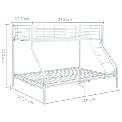 Stapelbedframe Metaal 140X200 Cm/90X200 Cm Wit