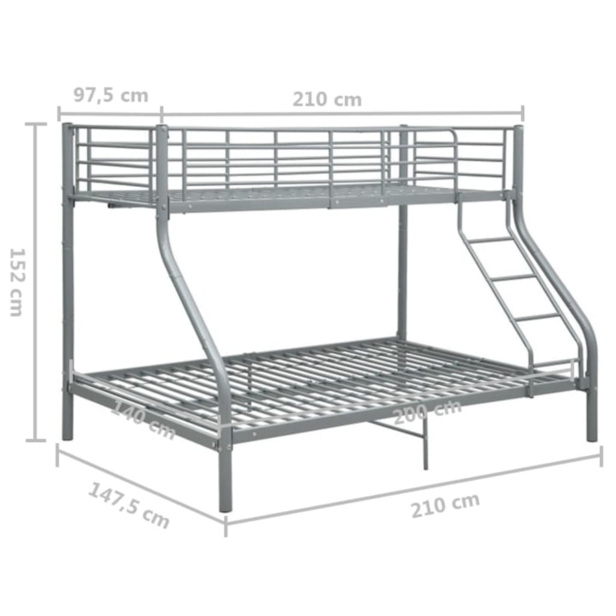 Stapelbedframe Metaal 140X200 Cm/90X200 Cm Grijs