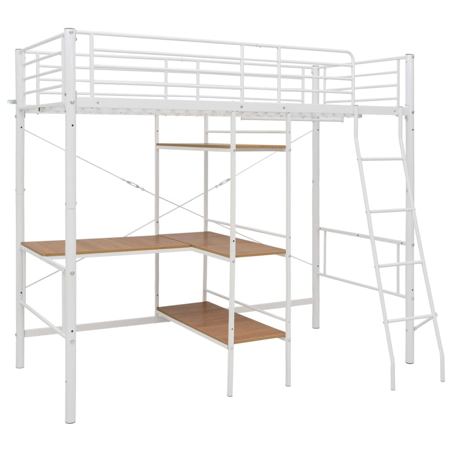 Stapelbedframe Met Tafel Metaal Wit