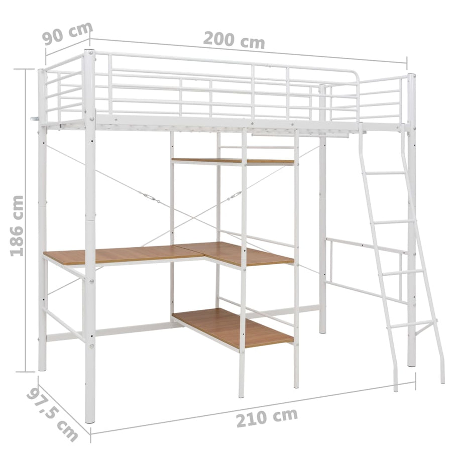 Stapelbedframe Met Tafel Metaal Wit