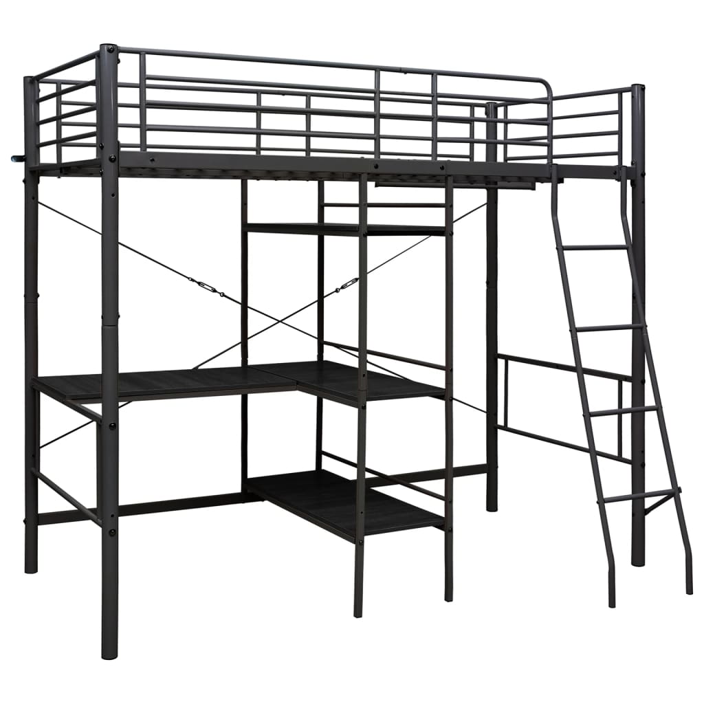 Stapelbedframe Met Tafel Metaal Zwart