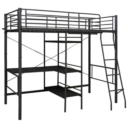 Stapelbedframe Met Tafel Metaal Zwart