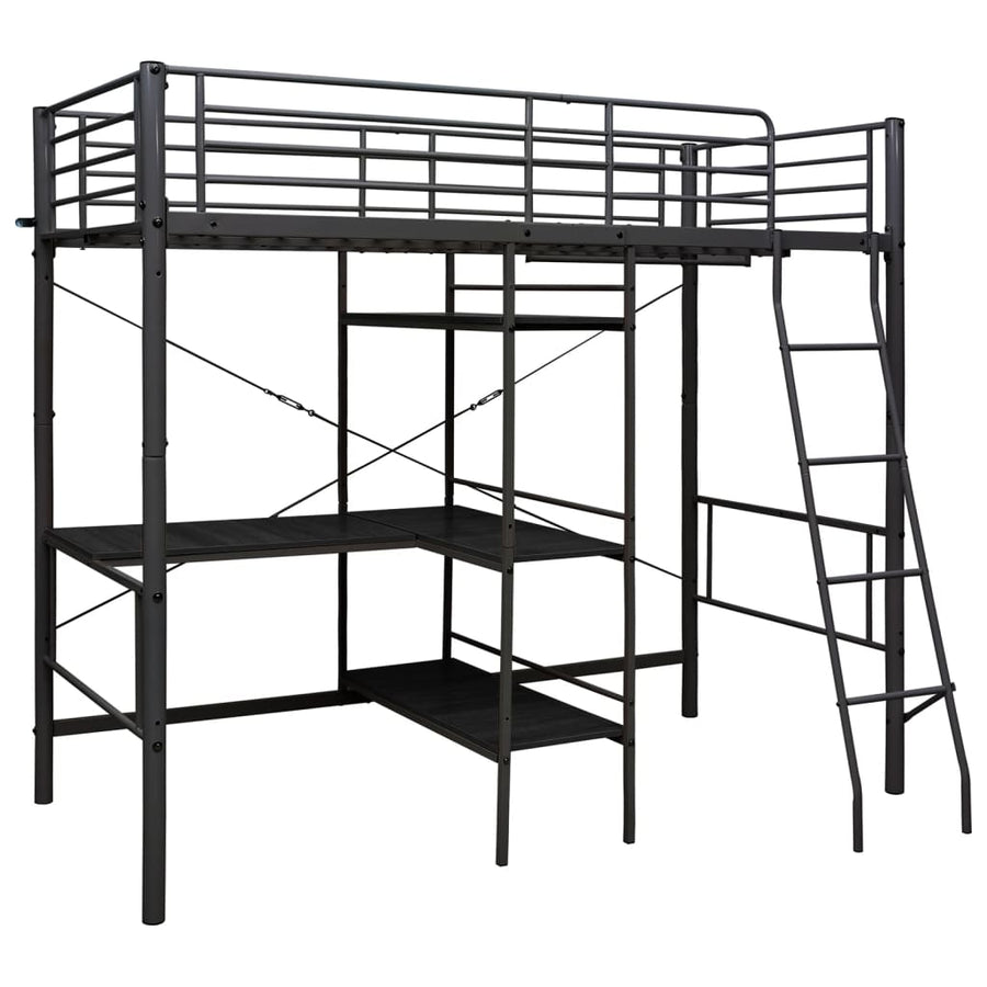 Stapelbedframe Met Tafel Metaal Zwart