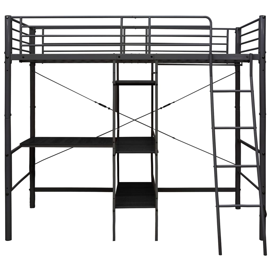 Stapelbedframe Met Tafel Metaal Zwart